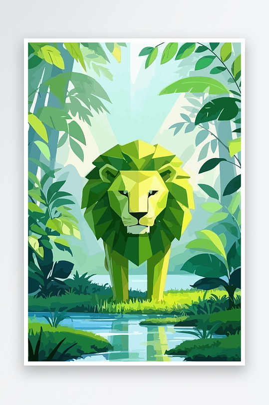 卡通狮子绿植插画-众图网