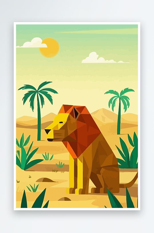 卡通狮子绿植插画-众图网