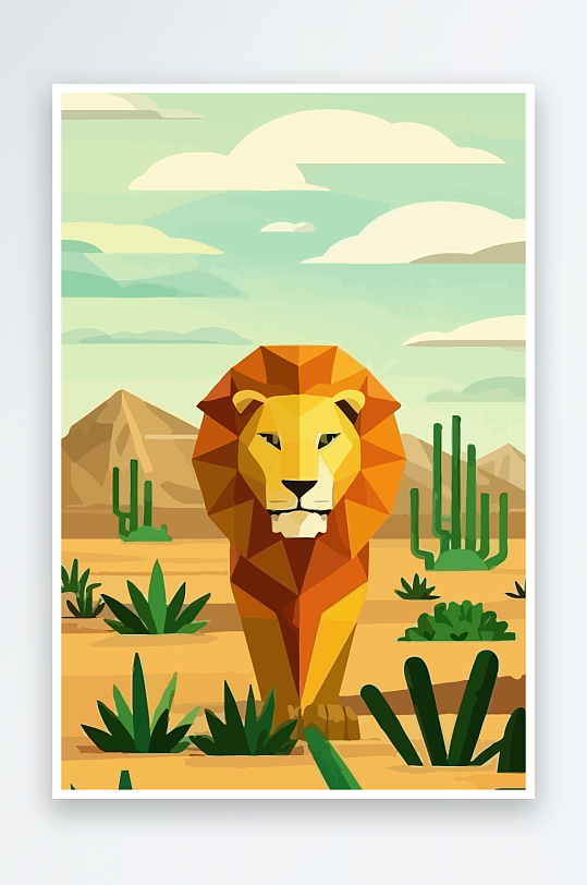 卡通狮子绿植插画元素-众图网