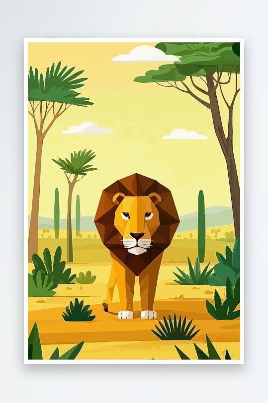 卡通狮子绿植插画元素-众图网