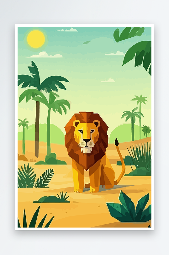 卡通狮子绿植插画元素-众图网