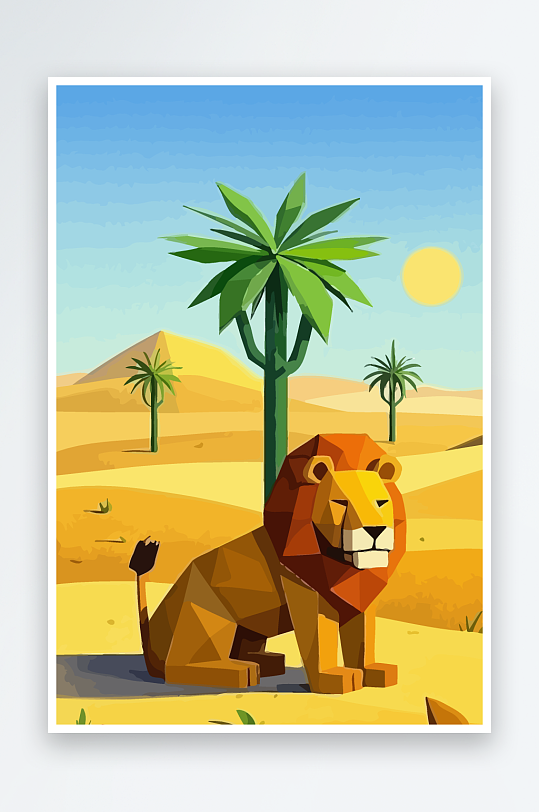 卡通狮子绿植插画元素-众图网