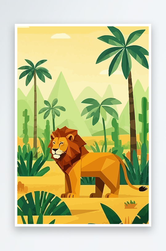 卡通狮子绿植插画元素-众图网