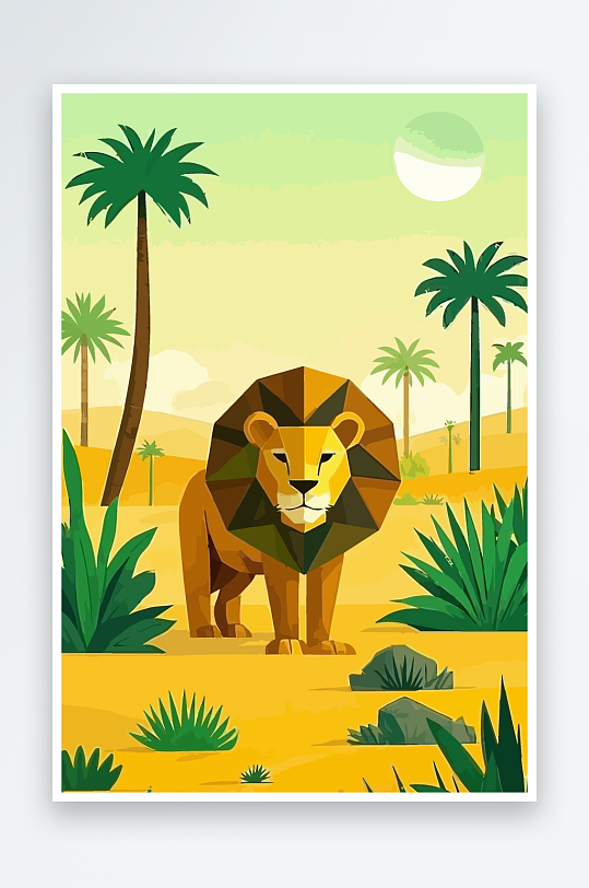 卡通狮子绿植插画元素-众图网