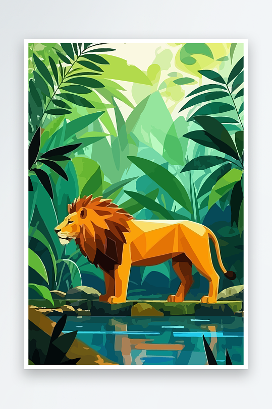 卡通狮子绿植插画元素-众图网