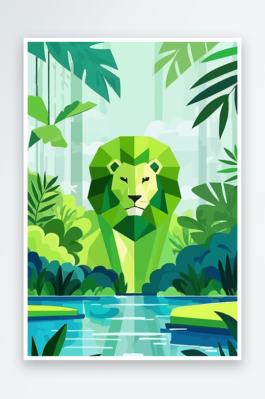 卡通狮子绿植插画元素-众图网