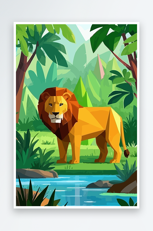 卡通狮子绿植插画元素-众图网