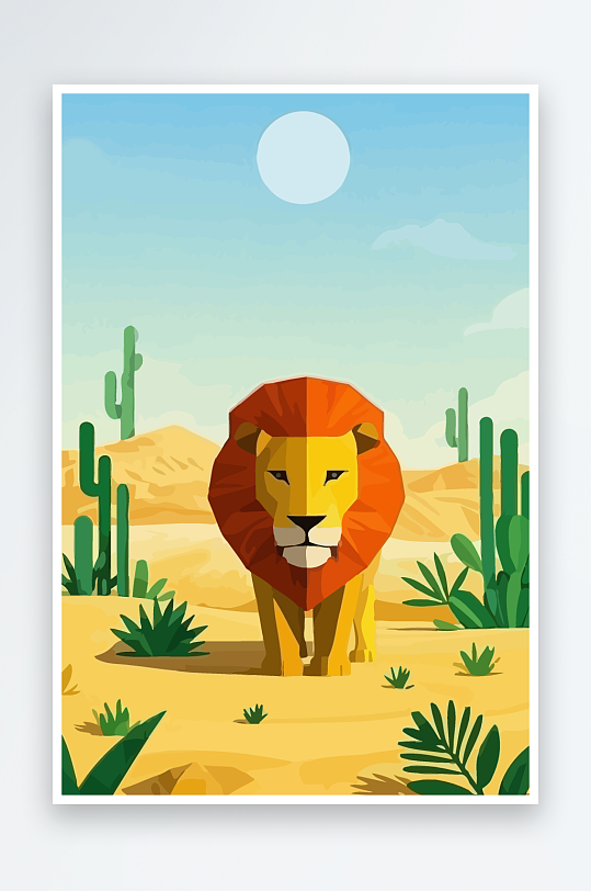 卡通狮子绿植插画元素-众图网