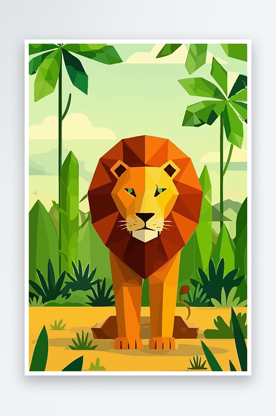 卡通狮子绿植插画元素-众图网