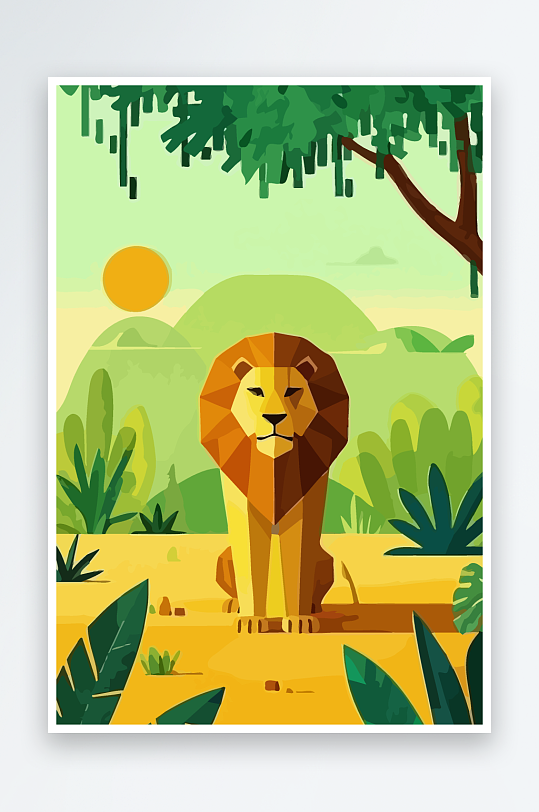 卡通狮子绿植插画元素-众图网
