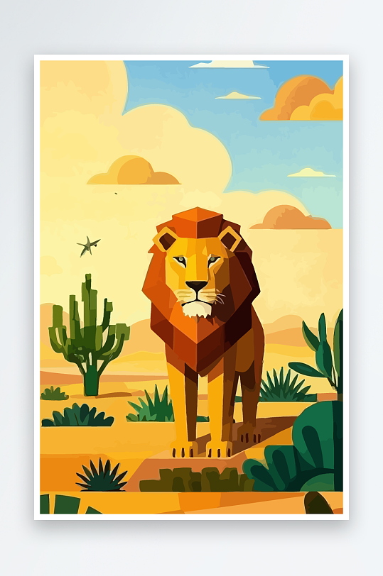 卡通狮子绿植插画元素-众图网