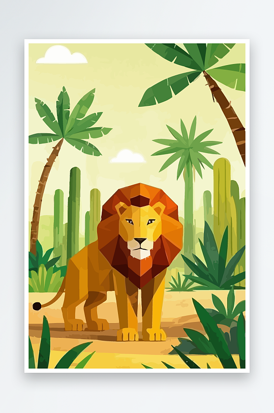卡通狮子绿植插画元素-众图网