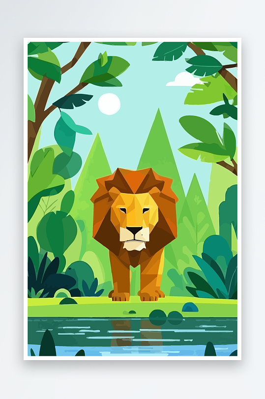 卡通狮子绿植插画元素-众图网