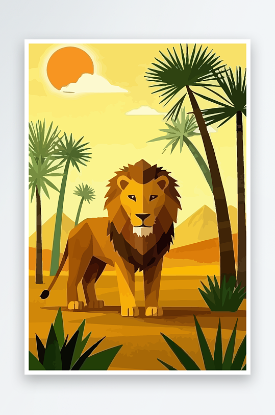 卡通狮子绿植插画元素-众图网