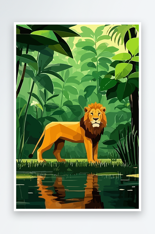 卡通狮子绿植插画-众图网