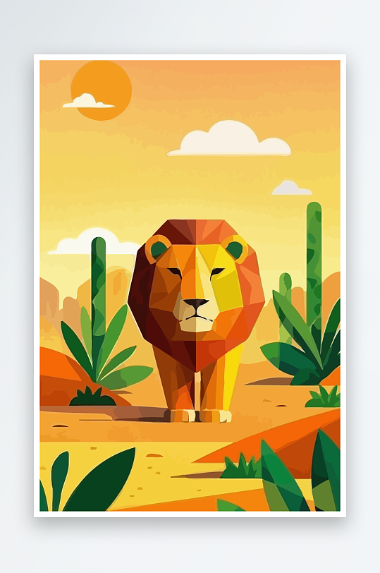 卡通狮子绿植插画-众图网