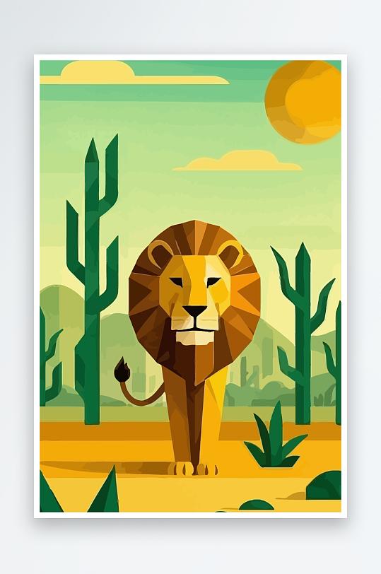 卡通狮子绿植插画-众图网