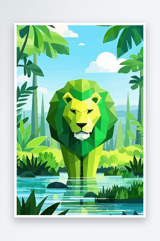 卡通狮子绿植插画-众图网