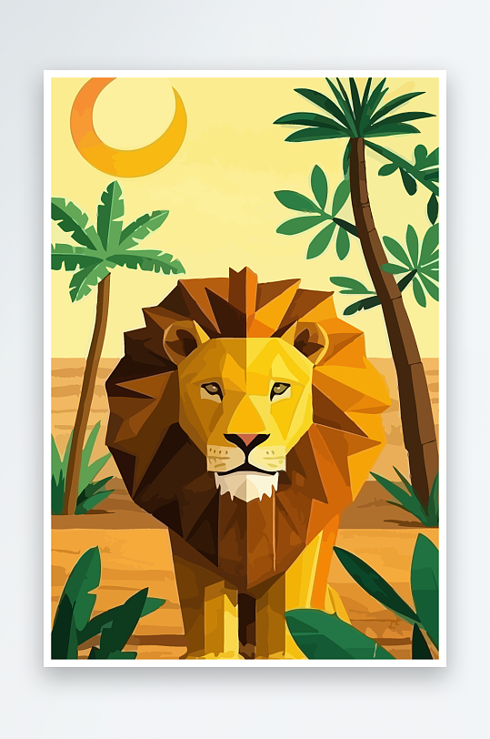 卡通狮子绿植插画-众图网