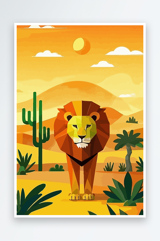 卡通狮子绿植插画-众图网