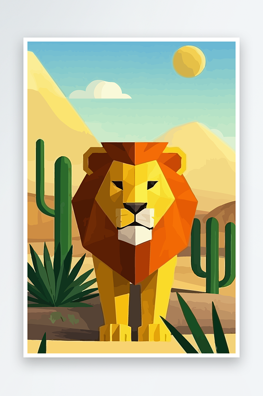 卡通狮子绿植插画-众图网