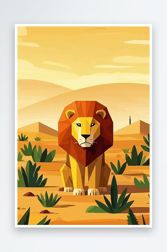 卡通狮子绿植插画-众图网