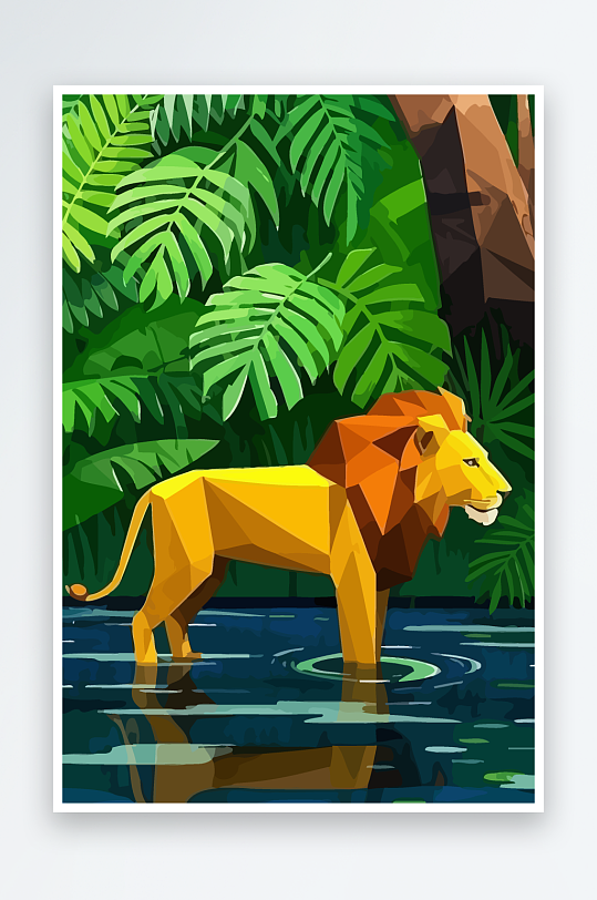 卡通狮子绿植插画-众图网