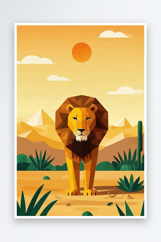 卡通狮子绿植插画元素-众图网