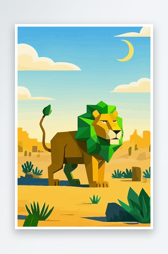 卡通狮子绿植插画元素-众图网