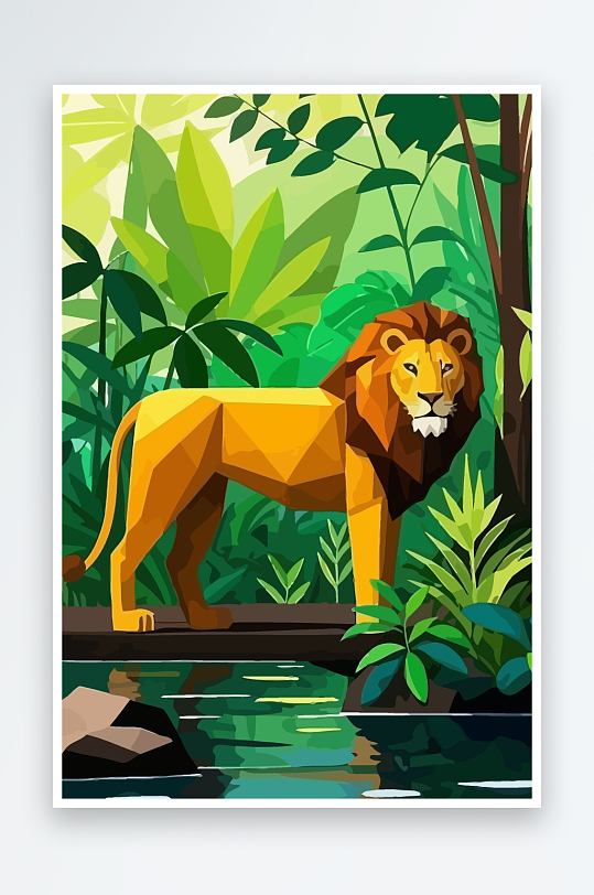 卡通狮子绿植插画元素-众图网