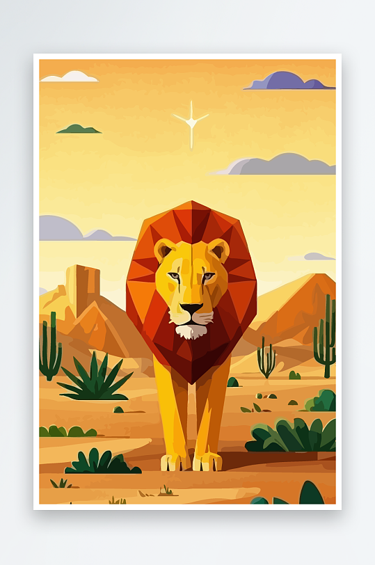 卡通狮子绿植插画元素-众图网