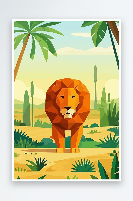 卡通狮子绿植插画元素-众图网