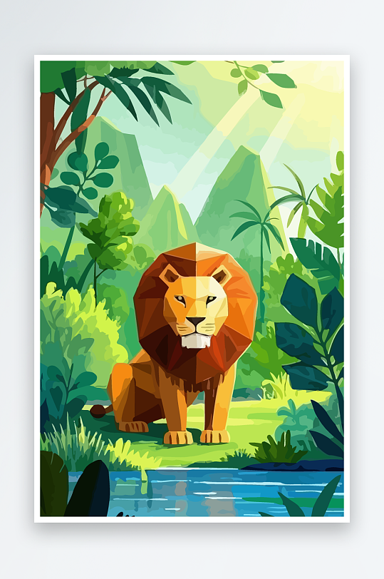 卡通狮子绿植插画元素-众图网