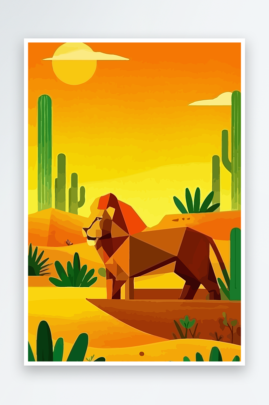 卡通狮子绿植插画元素-众图网