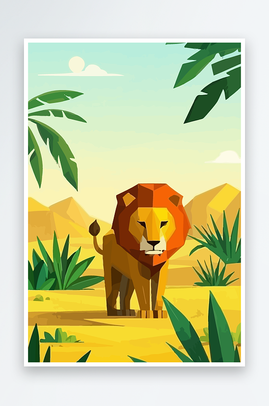 卡通狮子绿植插画元素-众图网