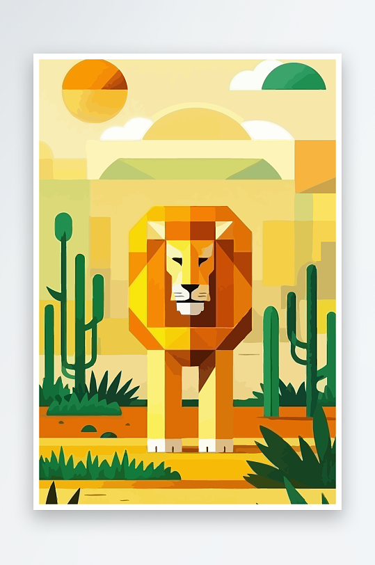 卡通狮子绿植插画元素-众图网