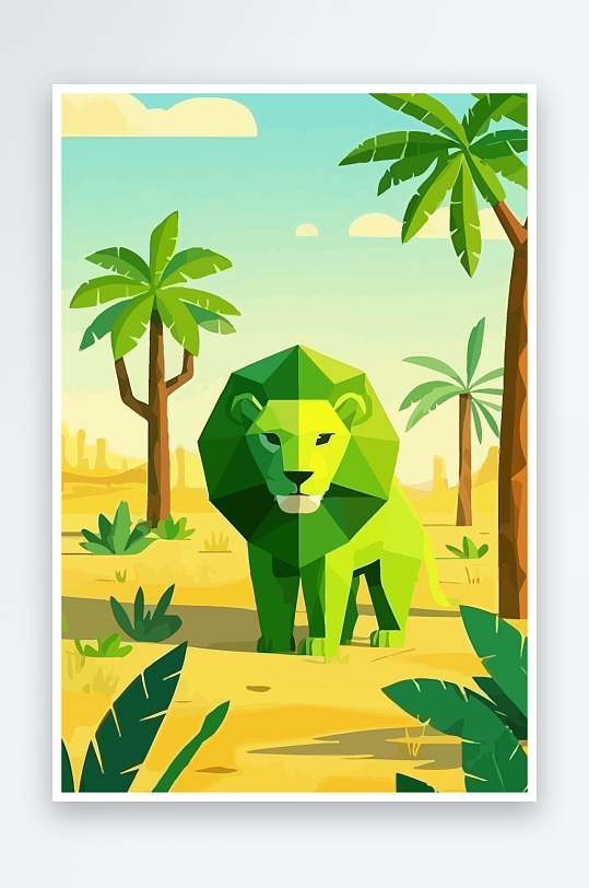 卡通狮子绿植插画元素-众图网