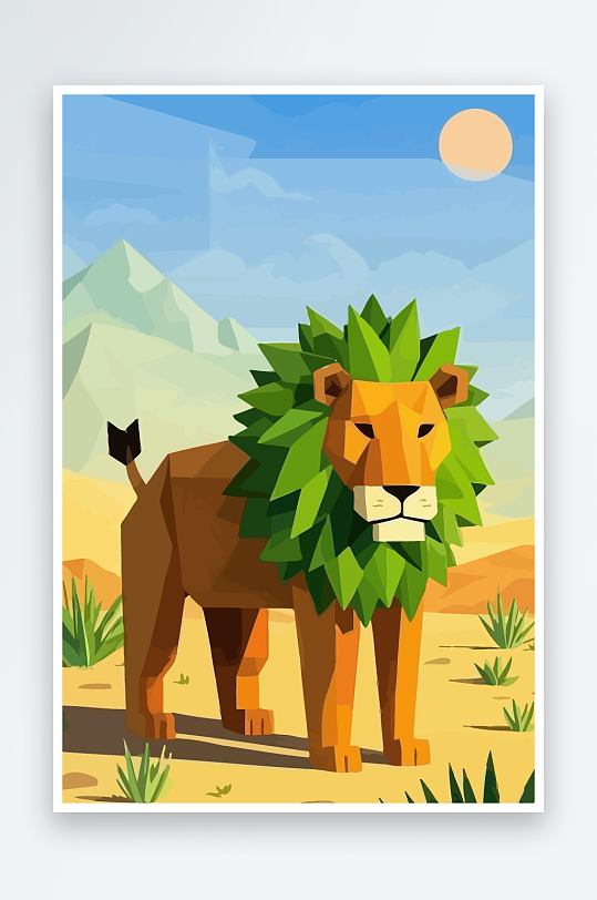 卡通狮子绿植插画-众图网