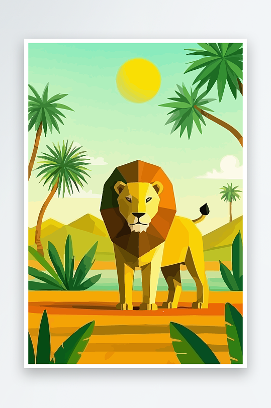 卡通狮子绿植插画-众图网