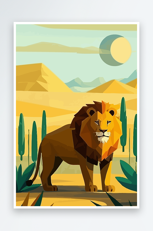 卡通狮子绿植插画-众图网