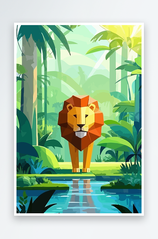 卡通狮子绿植插画-众图网