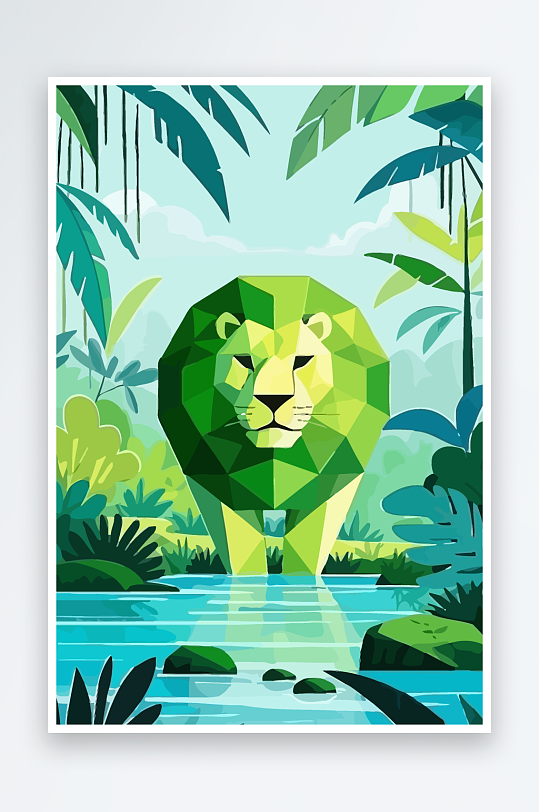 卡通狮子绿植插画-众图网