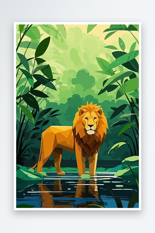 卡通狮子绿植插画-众图网