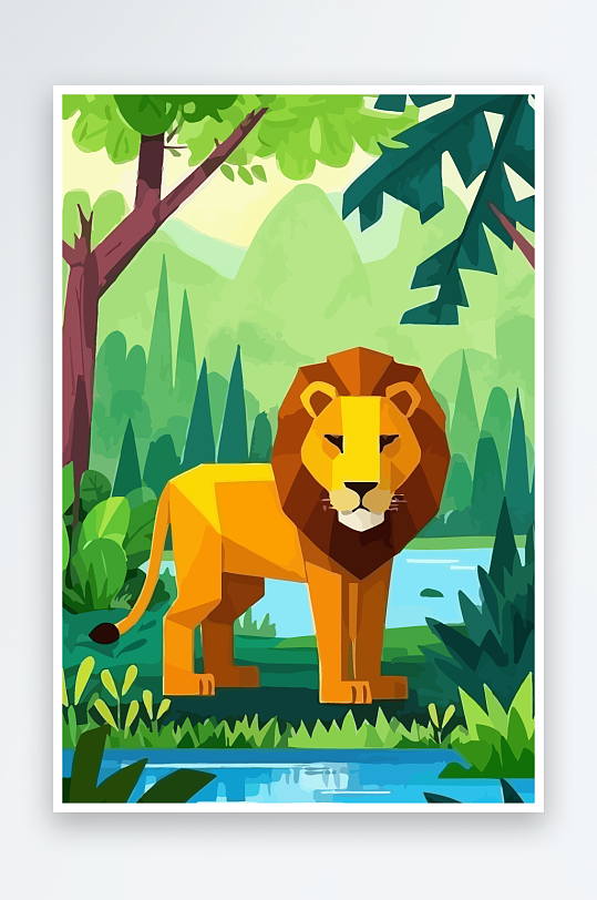 卡通狮子绿植插画-众图网