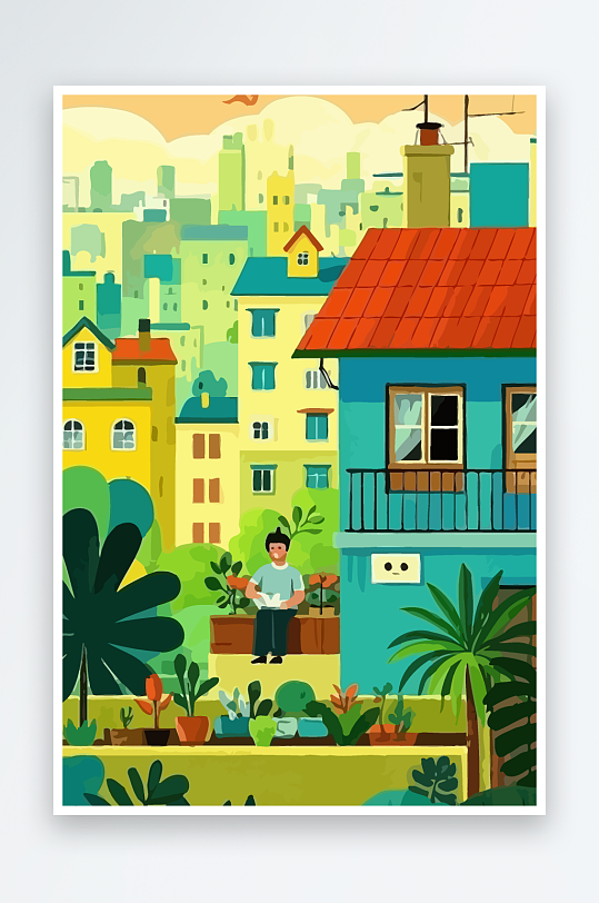 青年男人绿植插画元素-众图网