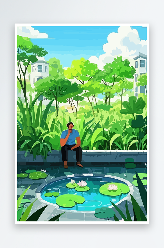 青年男人绿植插画元素-众图网