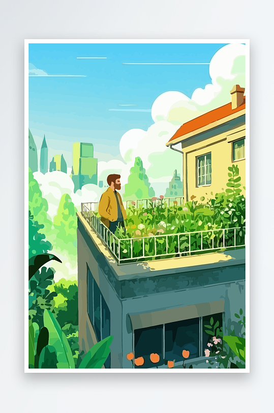 青年男人绿植插画元素-众图网