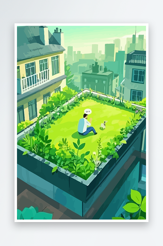 青年男人绿植插画元素-众图网