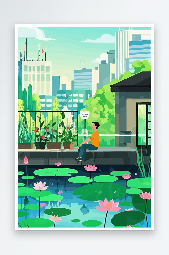 青年男人绿植插画元素-众图网