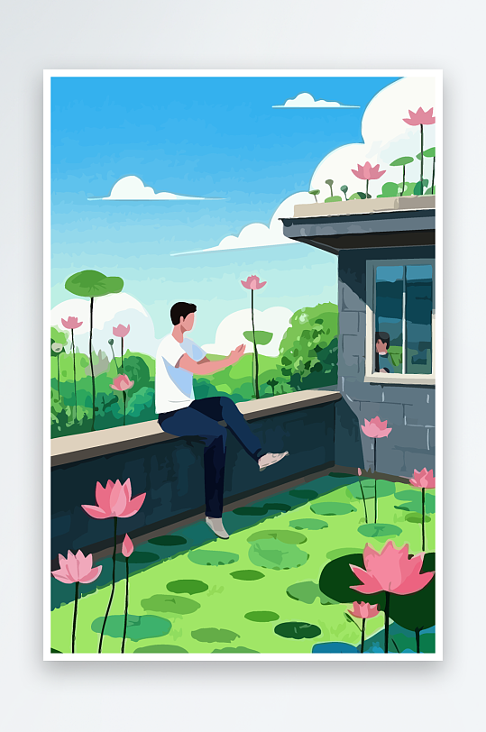 青年男人绿植插画元素-众图网